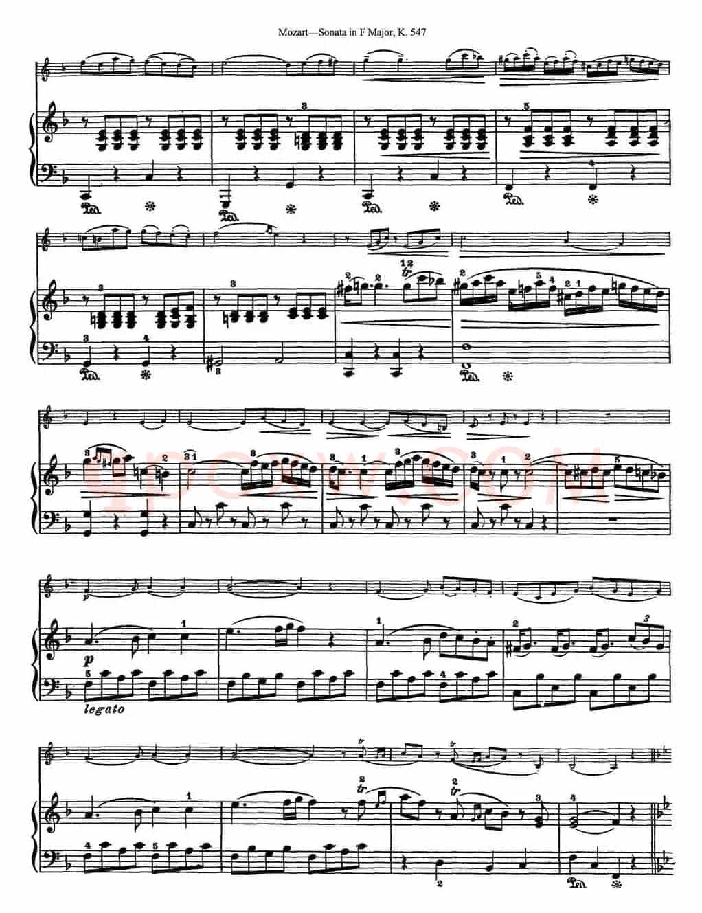 Violin Sonata in F Major K.547（小提琴+钢琴伴奏）