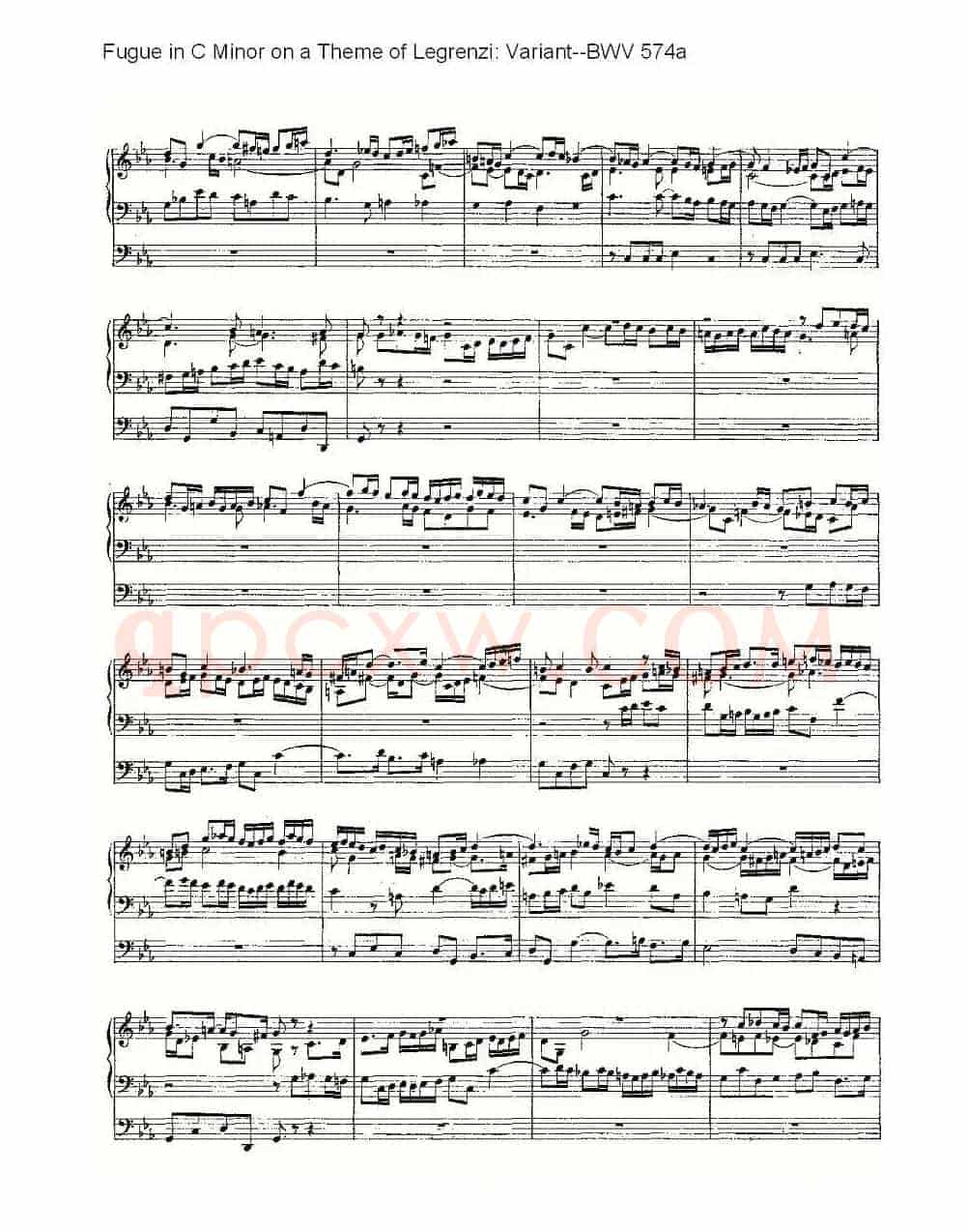 Fugue in C Minor on a Theme of Legrenzi: Variant--BWV 574a (管风琴谱)