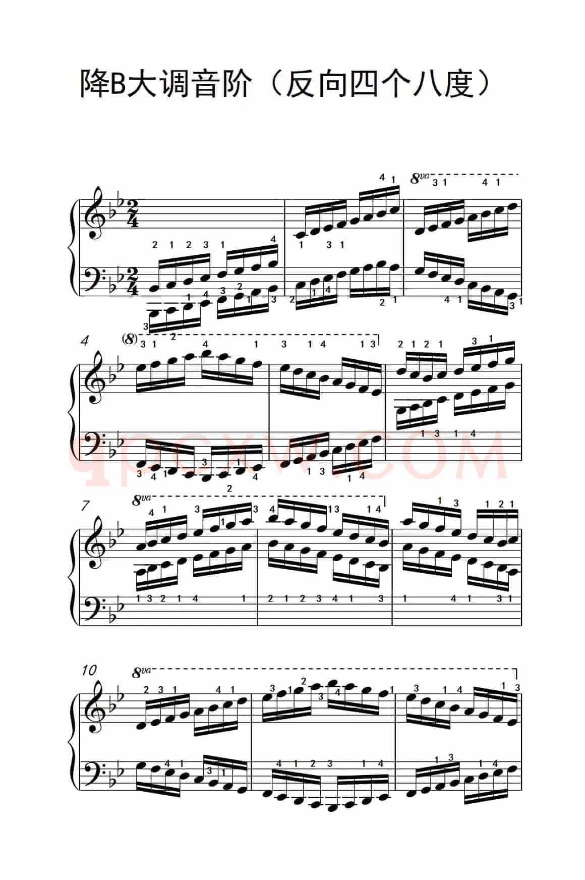 降B大调音阶（反向四个八度）（儿童钢琴练习曲）