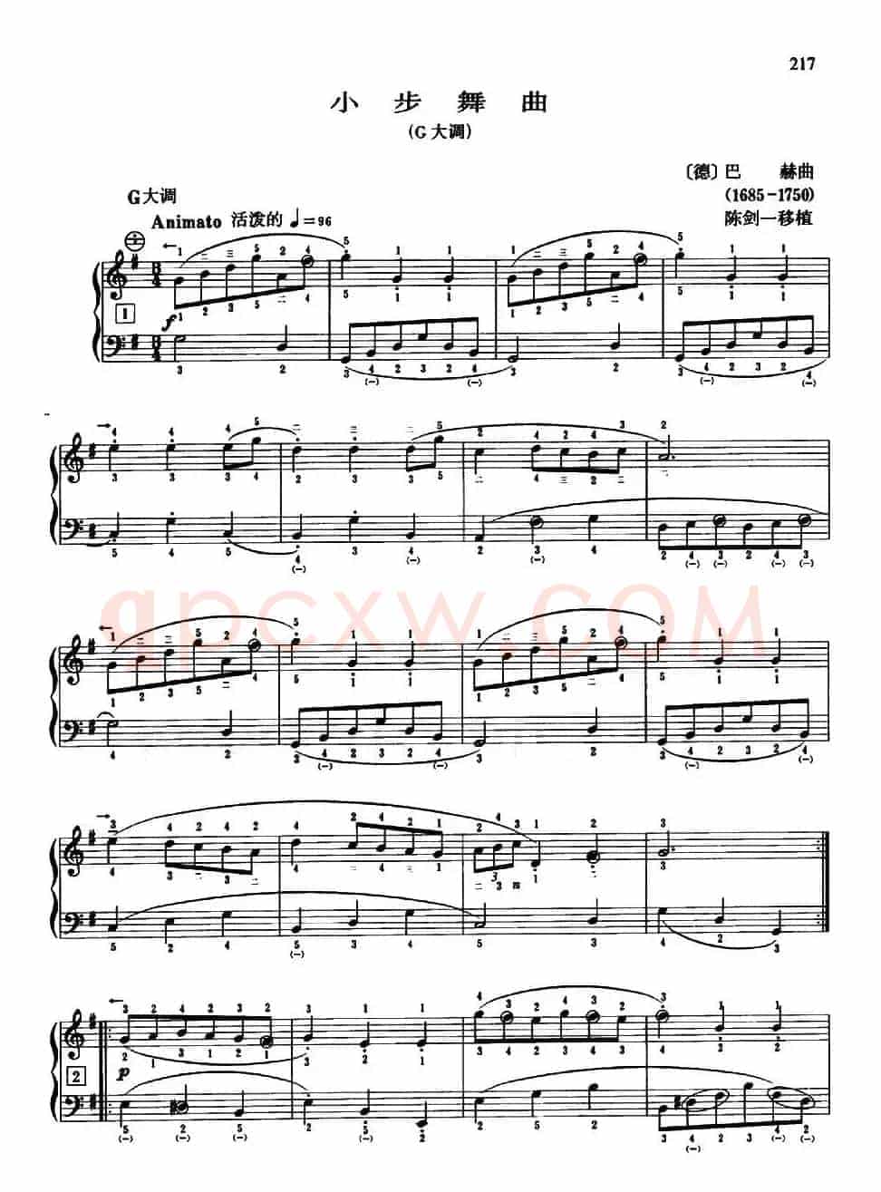 G大调小步舞曲（巴赫曲、陈剑一移植、带指法）