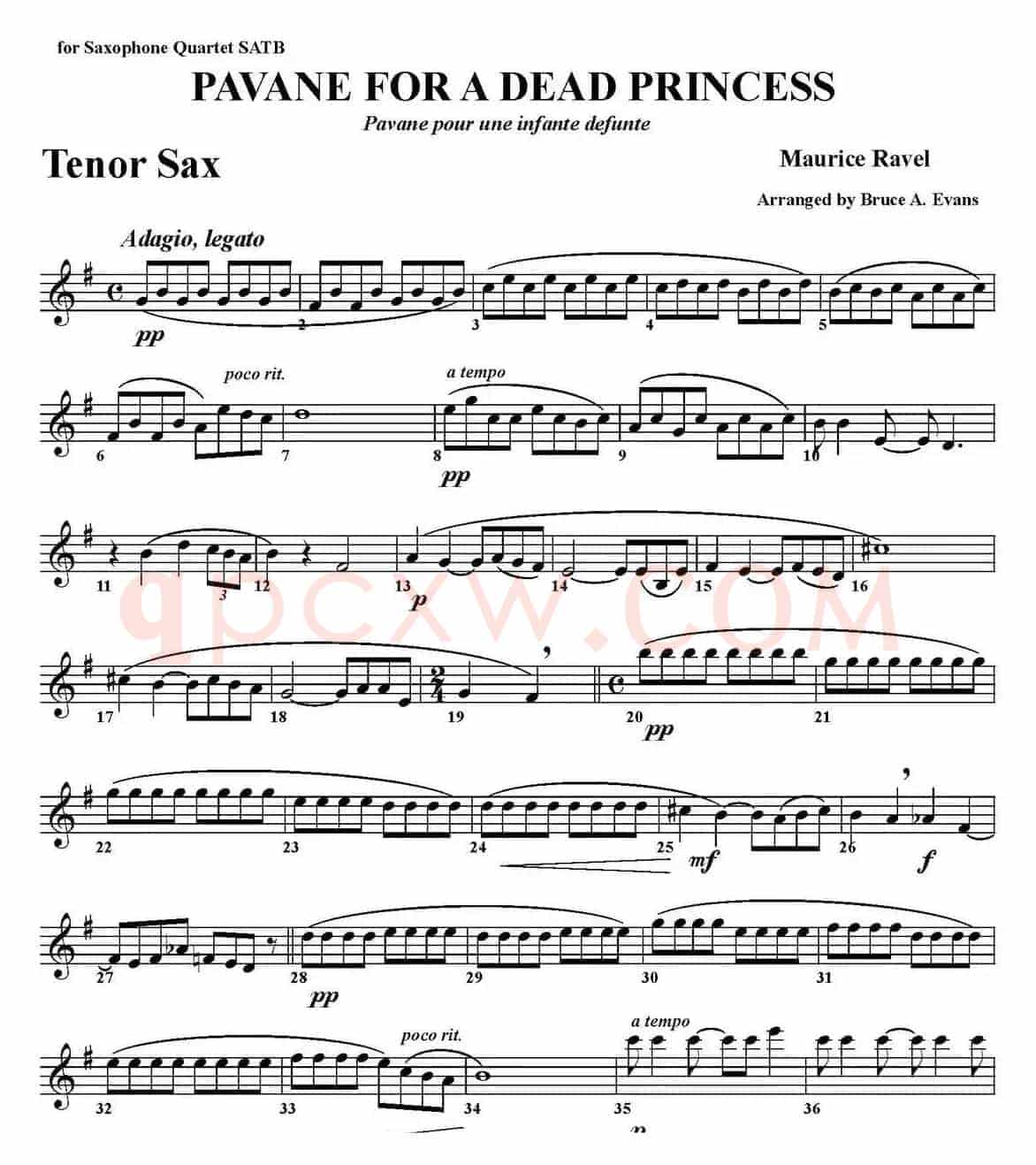 PAVANE FOR A DEAD PRINCESS（四重奏·次中音萨克斯分谱）
