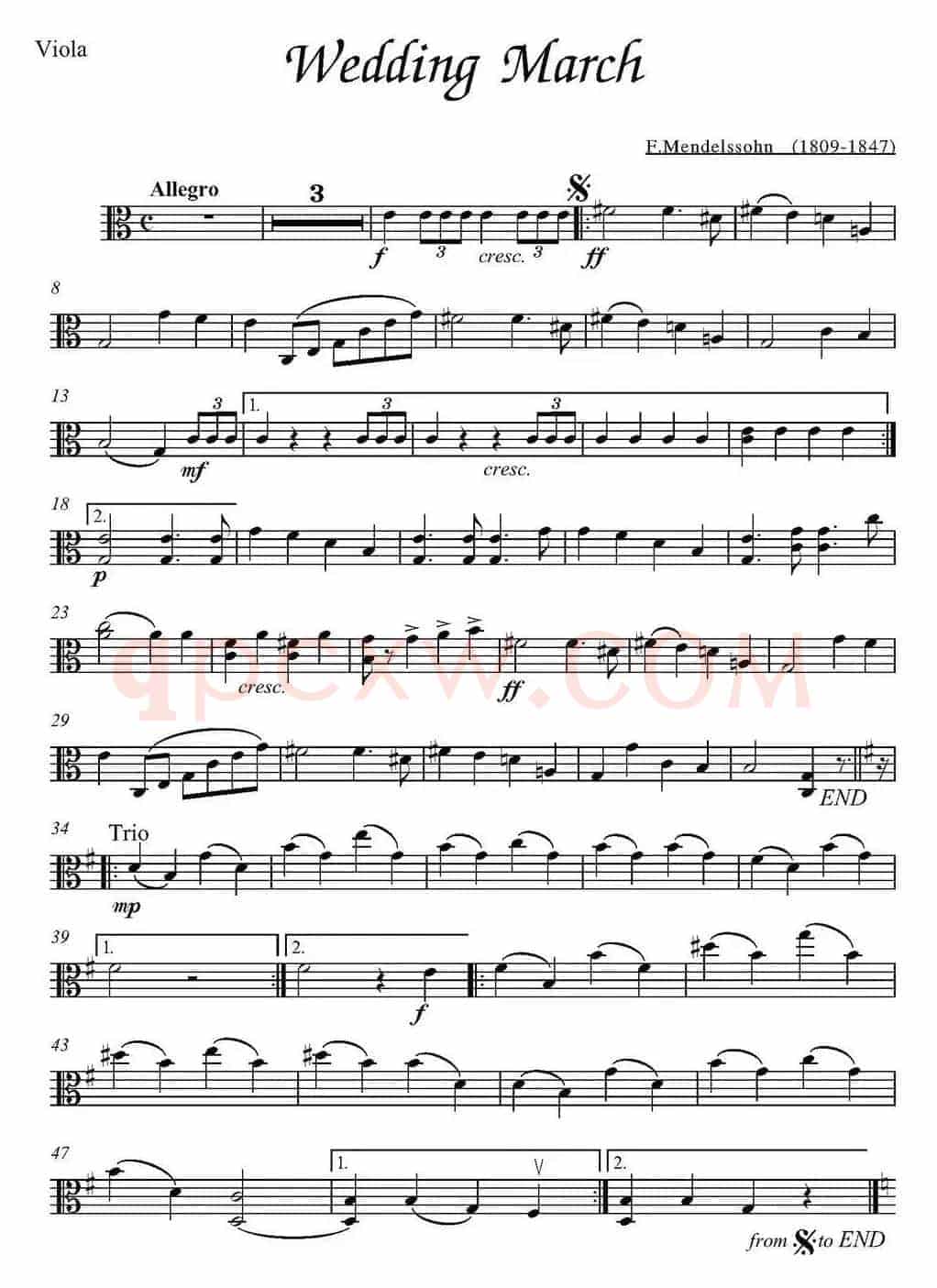 Wedding March(中提琴分谱、F.Mendelssohn作曲版)