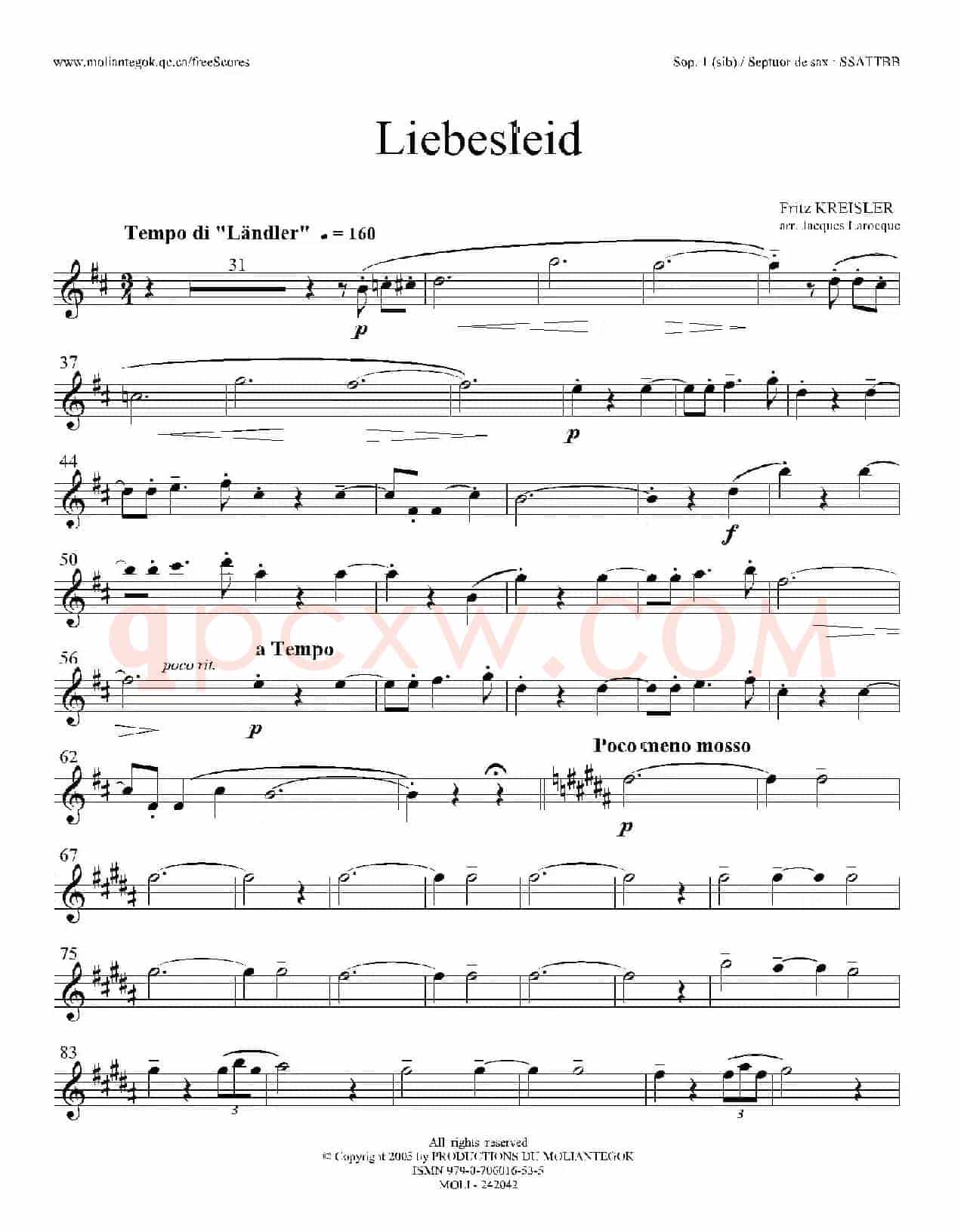 Liebesleid（四重奏、第1、2高音萨克斯分谱）
