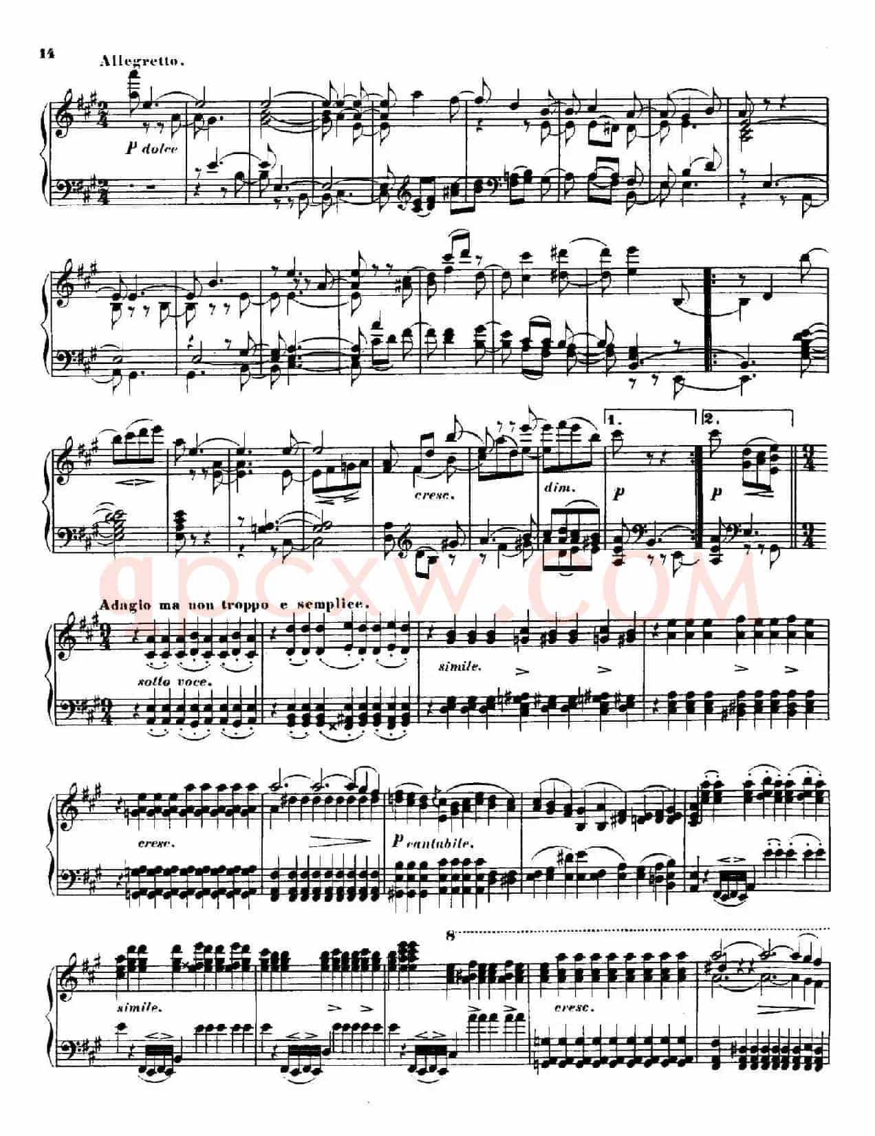 Quartet No.14(升c小调第十四弦乐四重奏钢琴版)