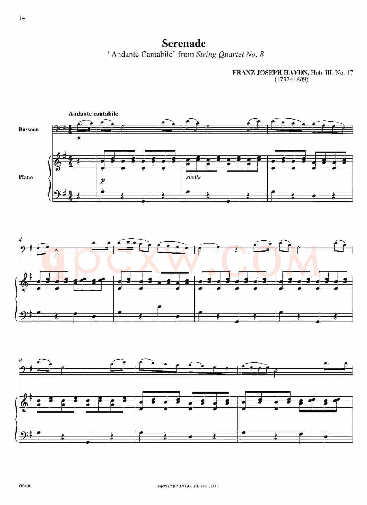 Serenade “Andante Cantabile”from String Quartet No. 8(巴松+钢琴伴奏)
