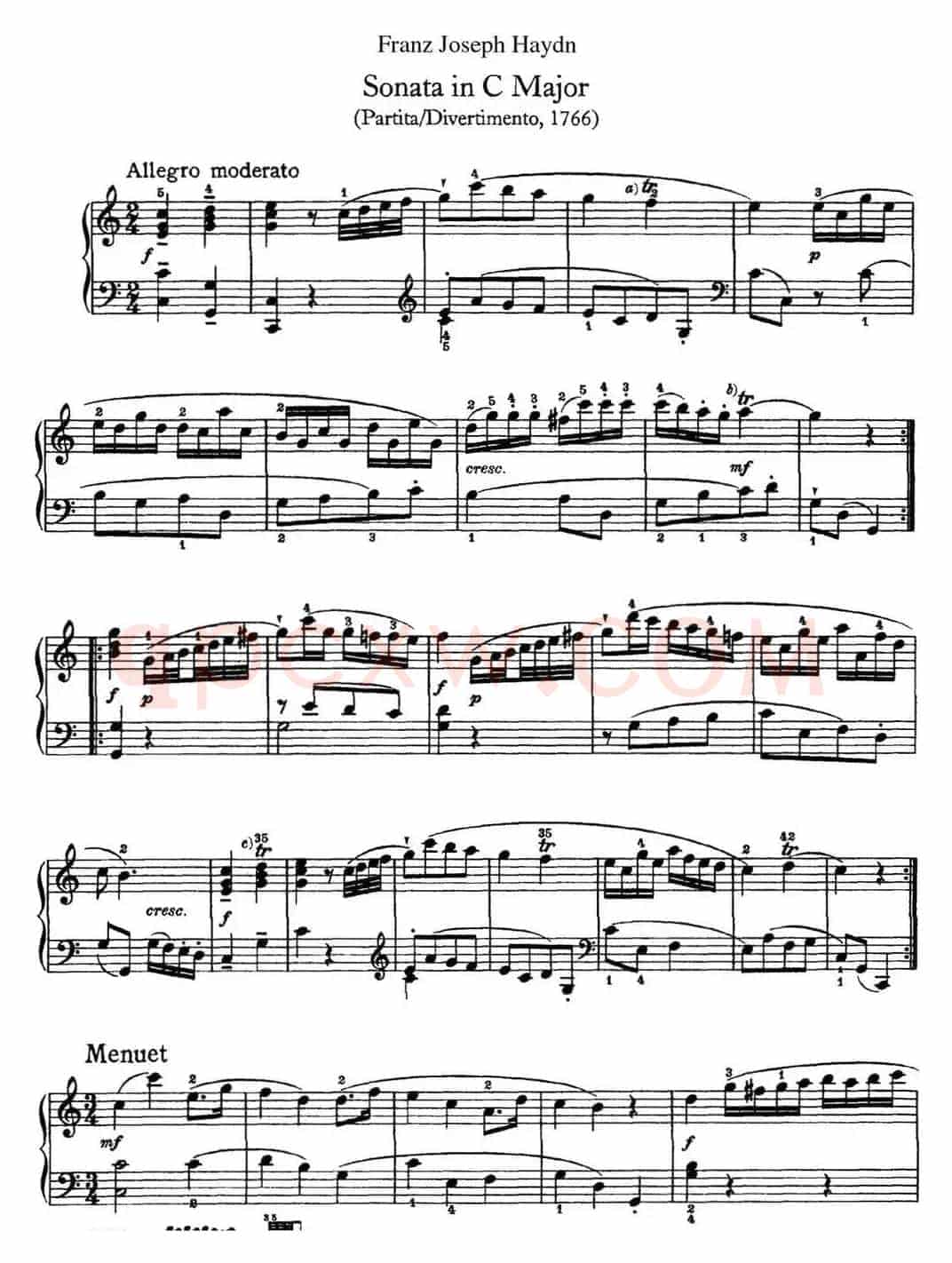 海顿 钢琴奏鸣曲 Hob XVI 7 Divertimento C major