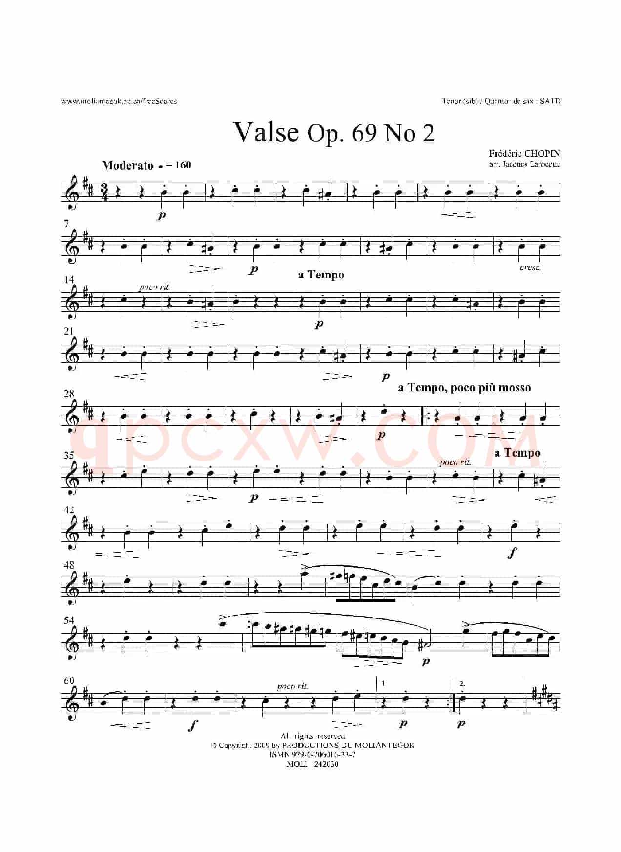 b小调圆舞曲 Op.69 No.2（四重奏次中音萨克斯分谱）