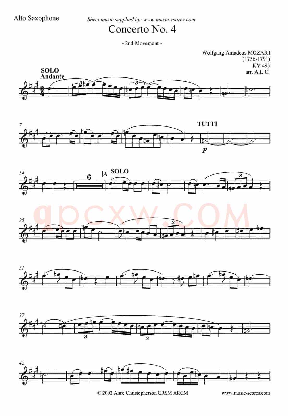 Mozart：Concerto KV495 No.4-2st（高音萨克斯）