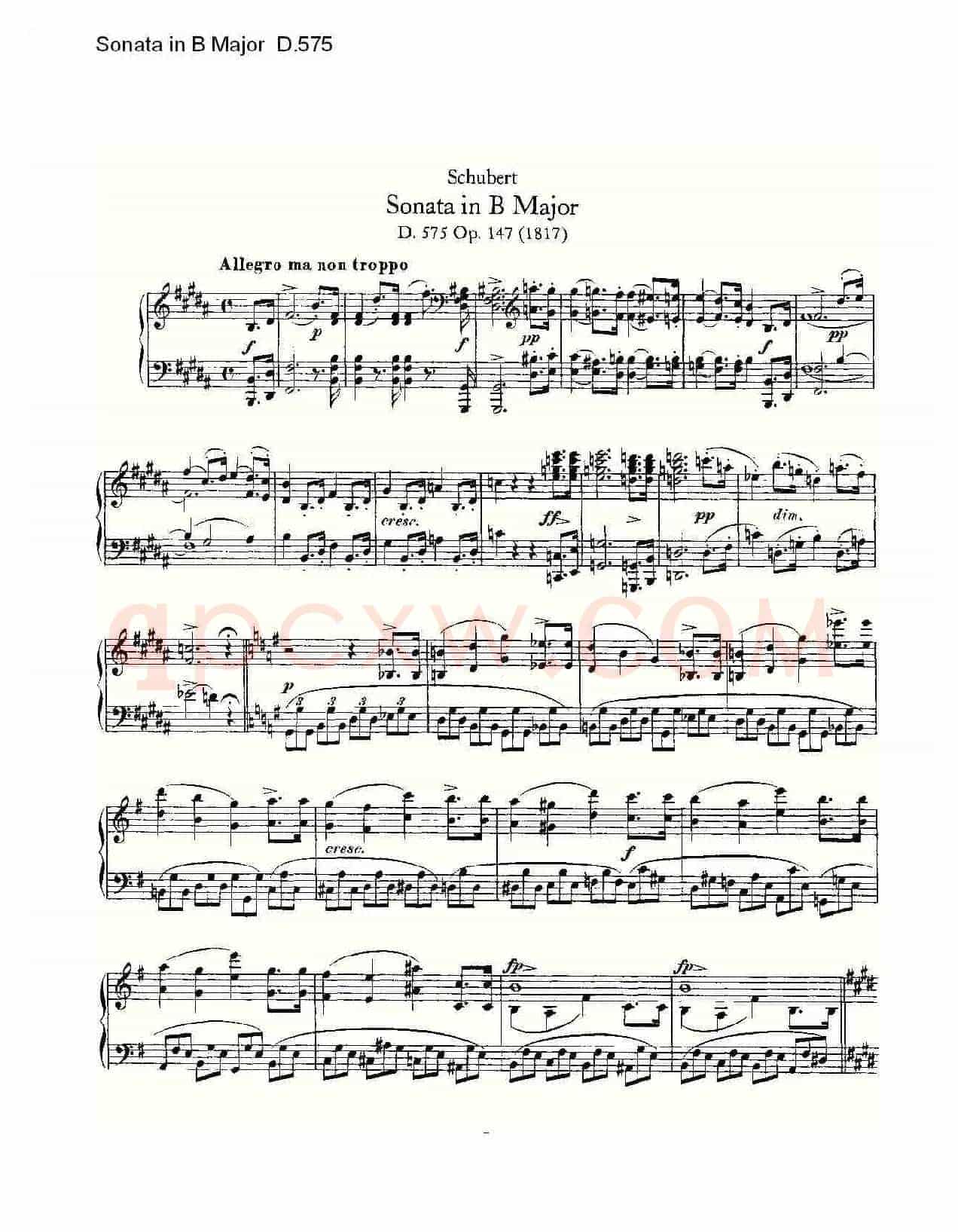 Sonata in B Major D.575（B大调奏鸣曲 D.575）