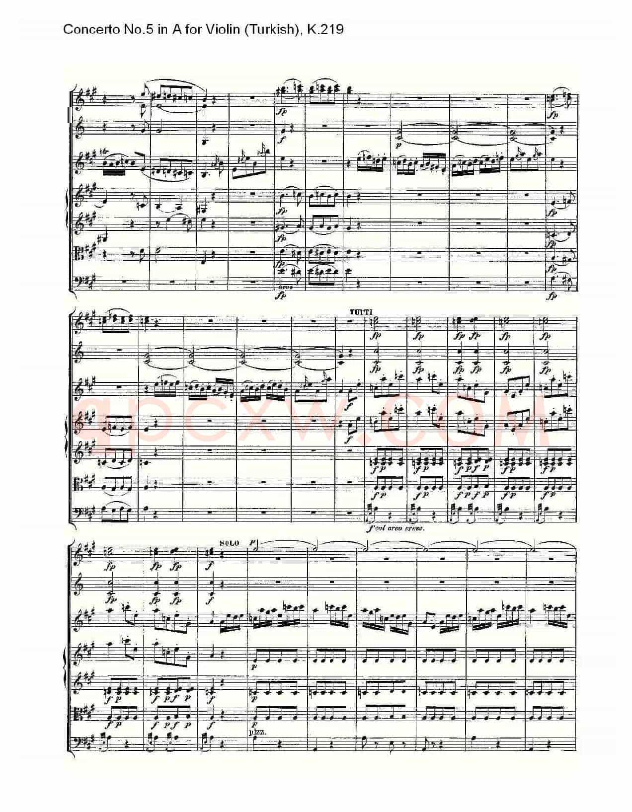 A调小提琴第五协奏曲,(土耳其) K.21)