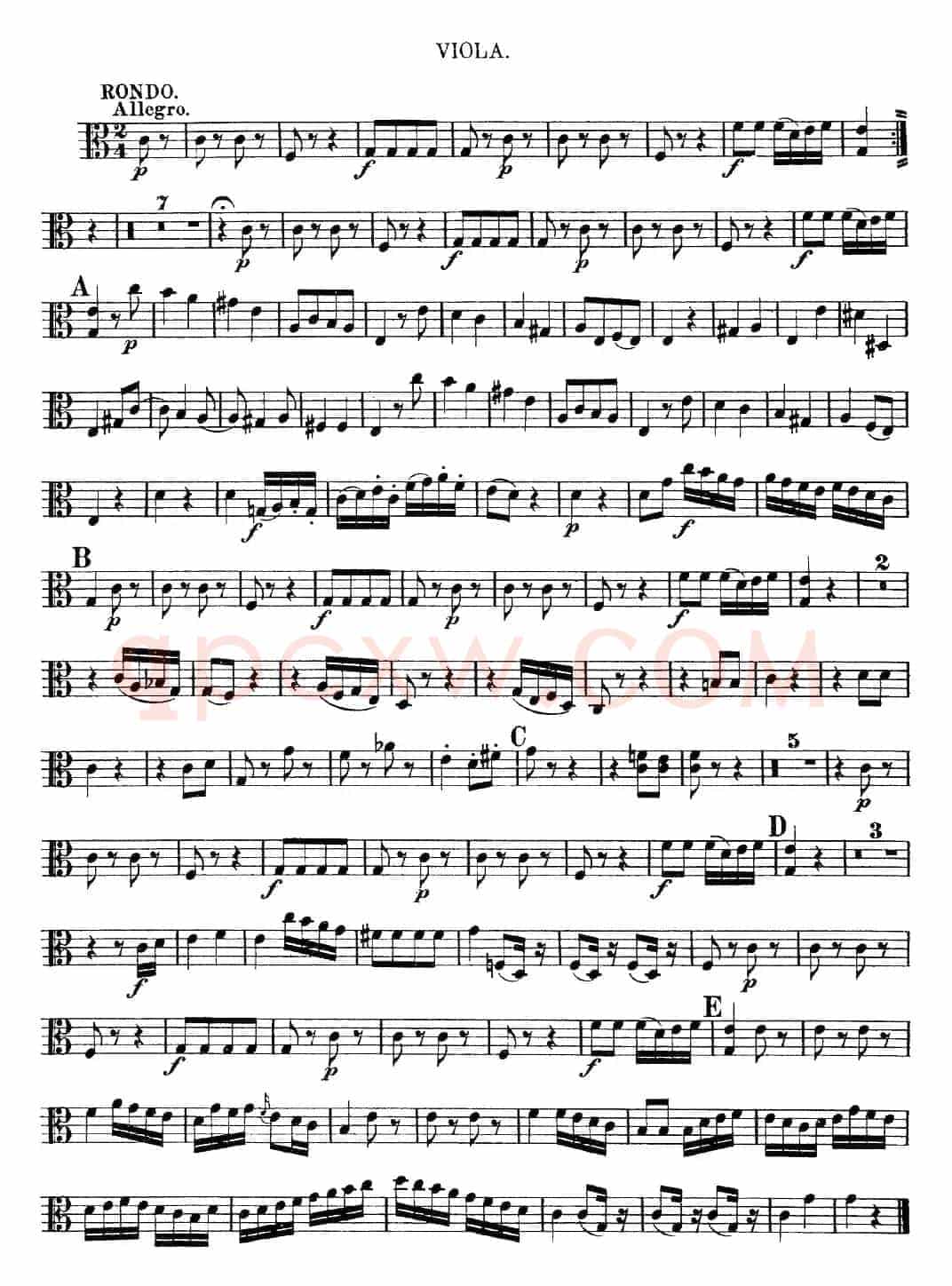 Mozart《Quartet No.10 in C Major,K.170》（Viola分谱）