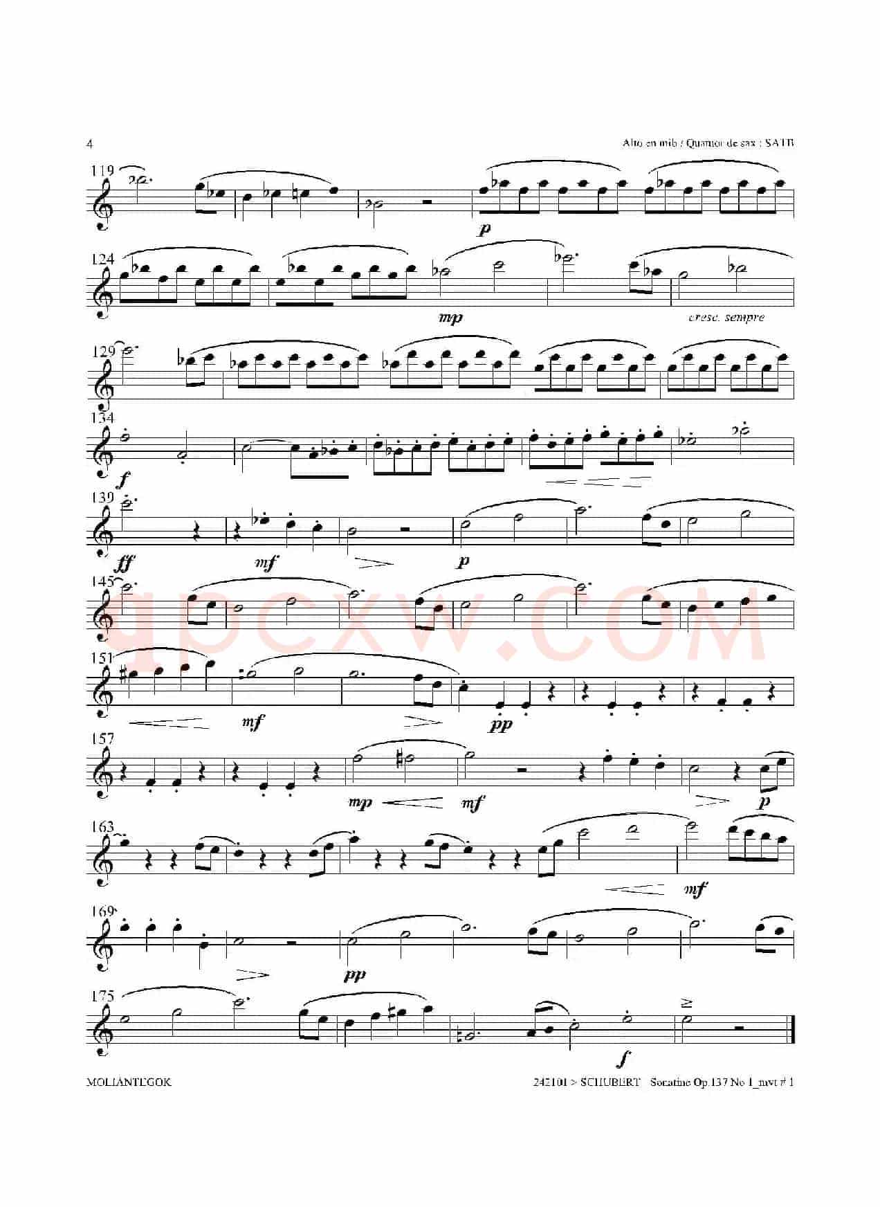 Sonatine Op.137 No 1(四重奏中音萨克斯分谱)