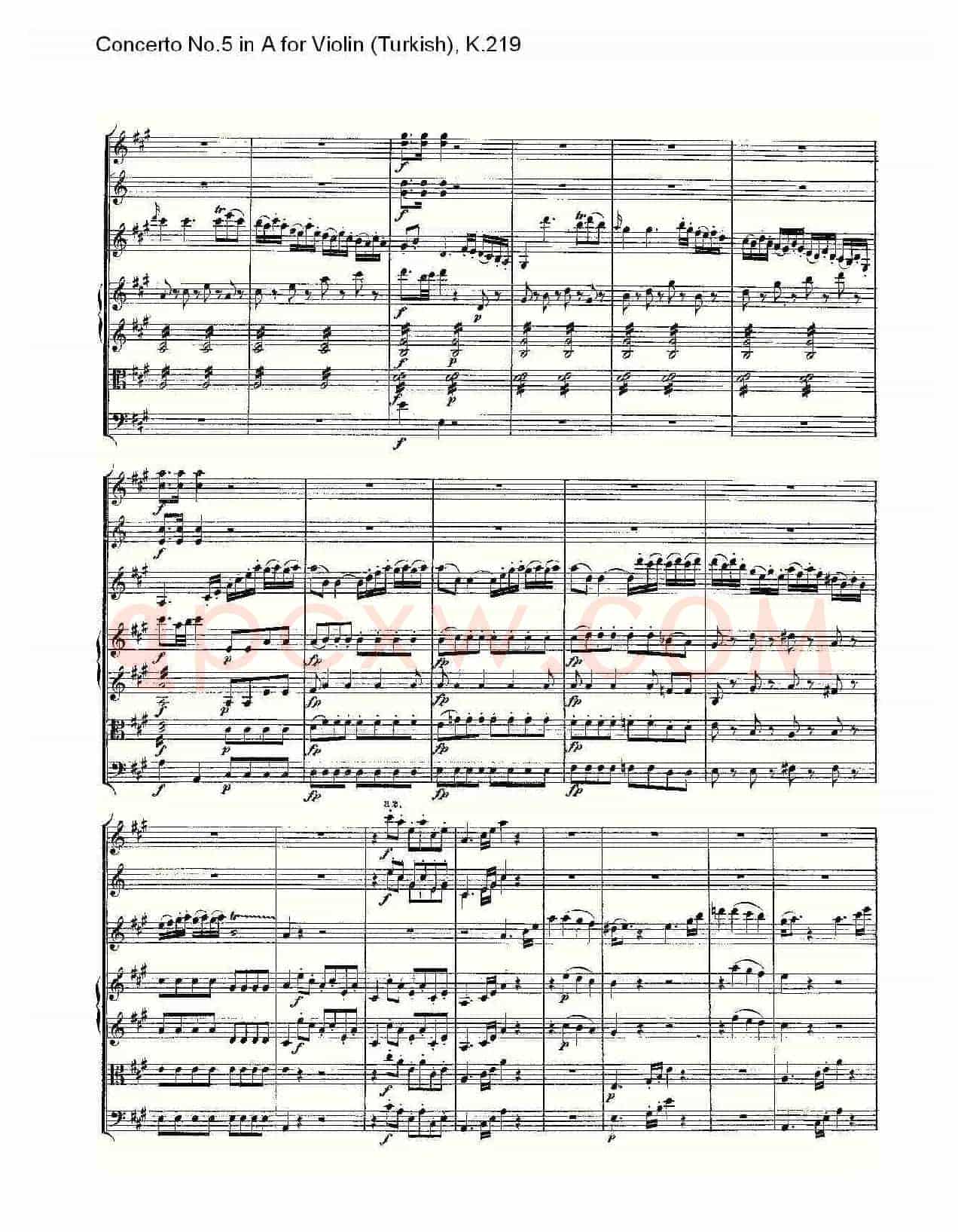 A调小提琴第五协奏曲,(土耳其) K.21)