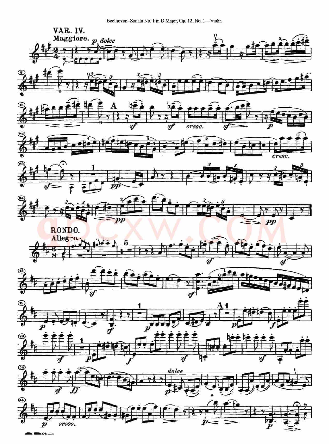 D大调第一小提琴奏鸣曲（Sonata No.1 in D Major Op.12,No.1）