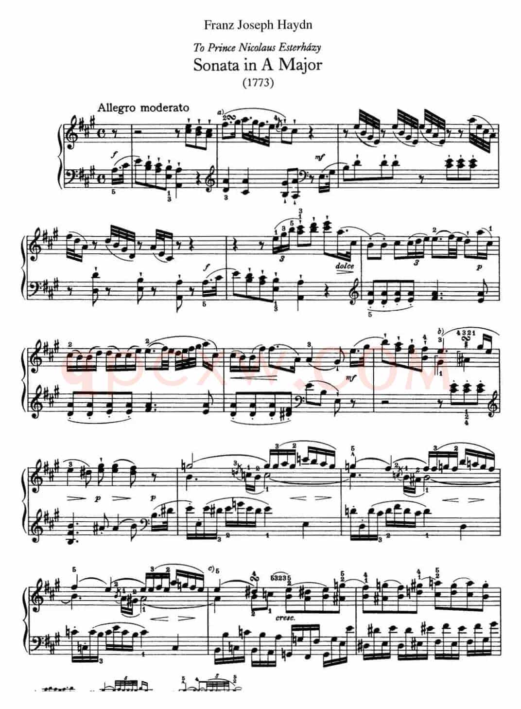 海顿 钢琴奏鸣曲 Hob XVI 26 in A major