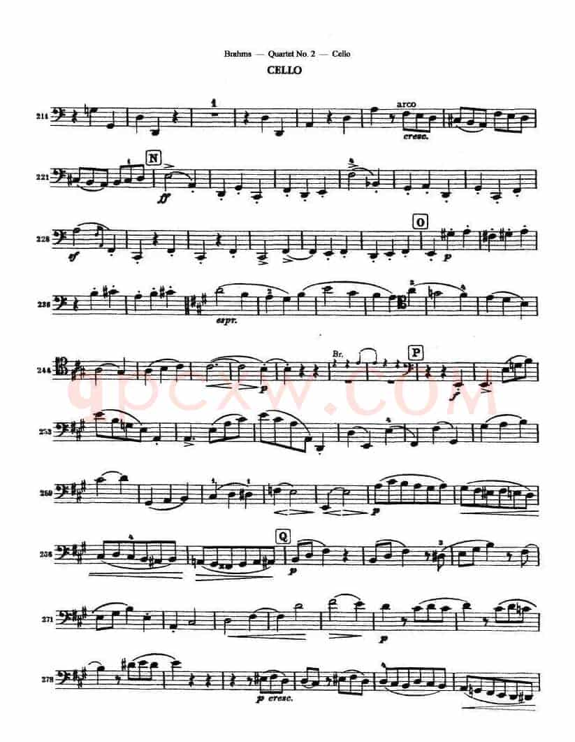 勃拉姆斯《Quartet No.2》Op.51（大提琴谱）