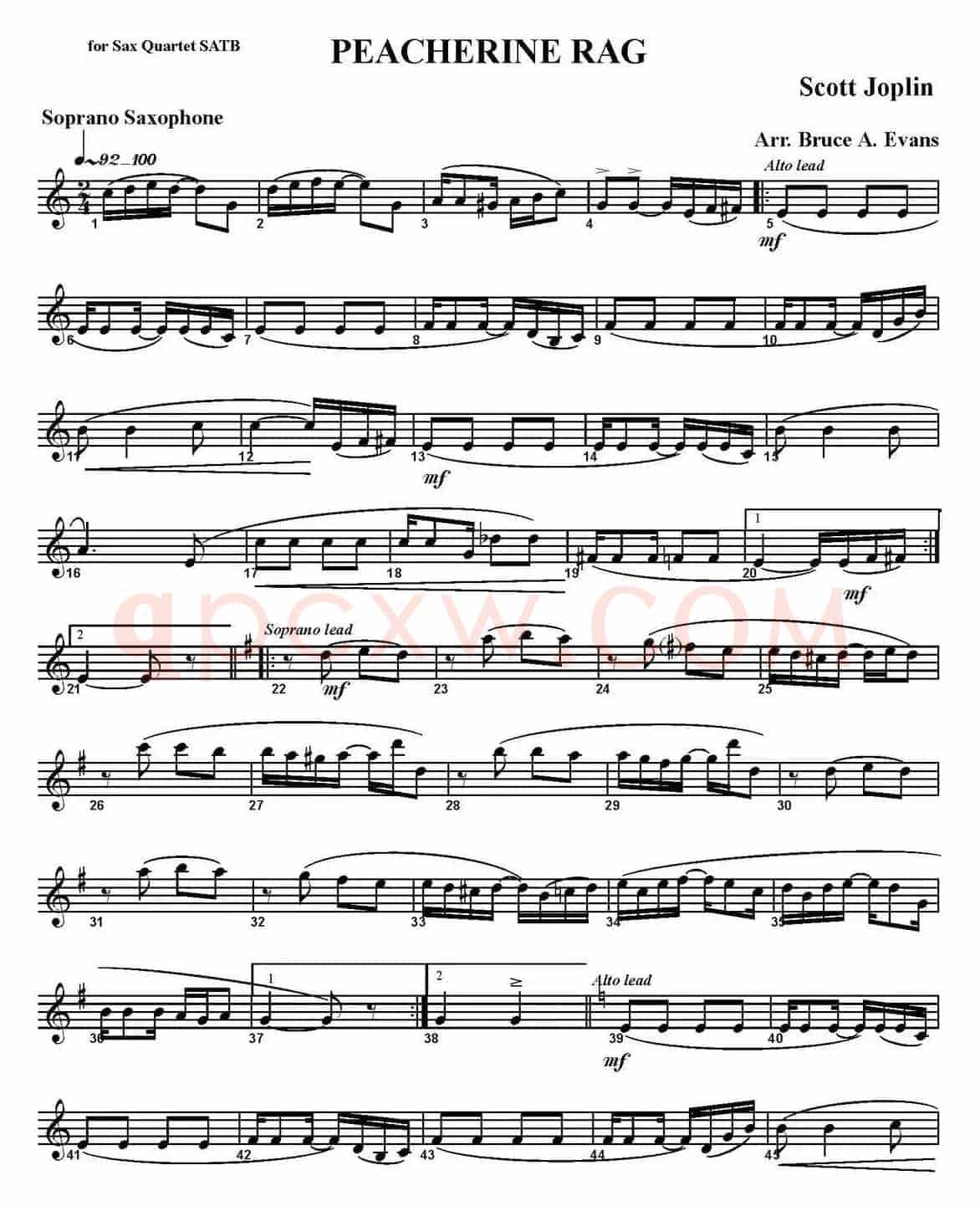 PEACHERINE RAG（四重奏·高音萨克斯分谱）