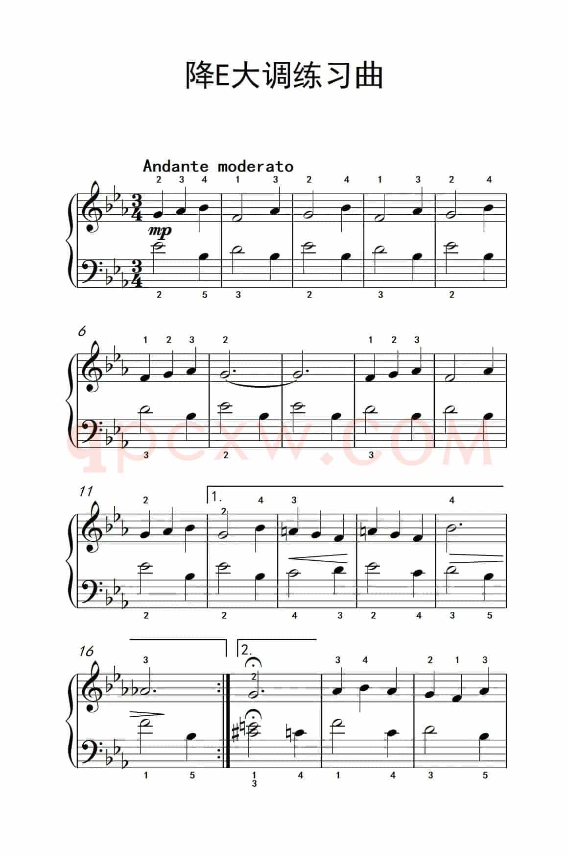 降E大调练习曲（约翰·汤普森 成人钢琴教程 第一册）