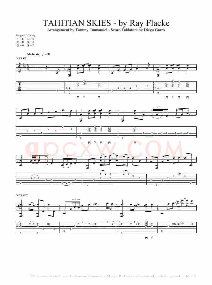 tommy emmanuel：tahitian skies with score（指弹吉它）