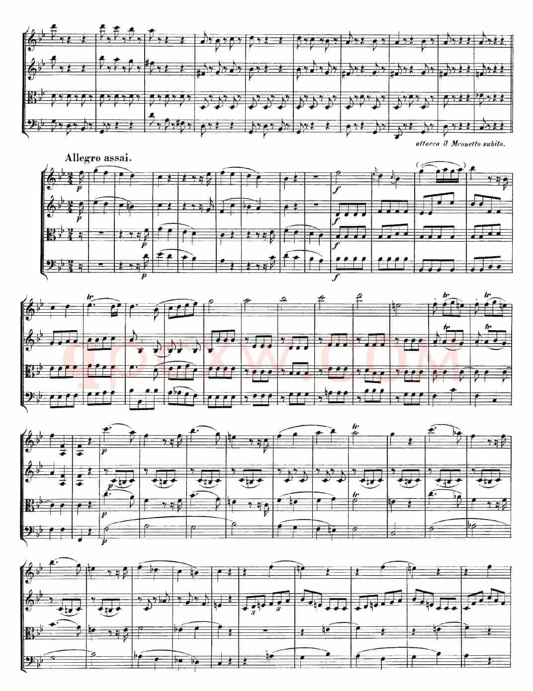 Mozart《Quartet No.12 in Bb Major,K.172》（总谱）