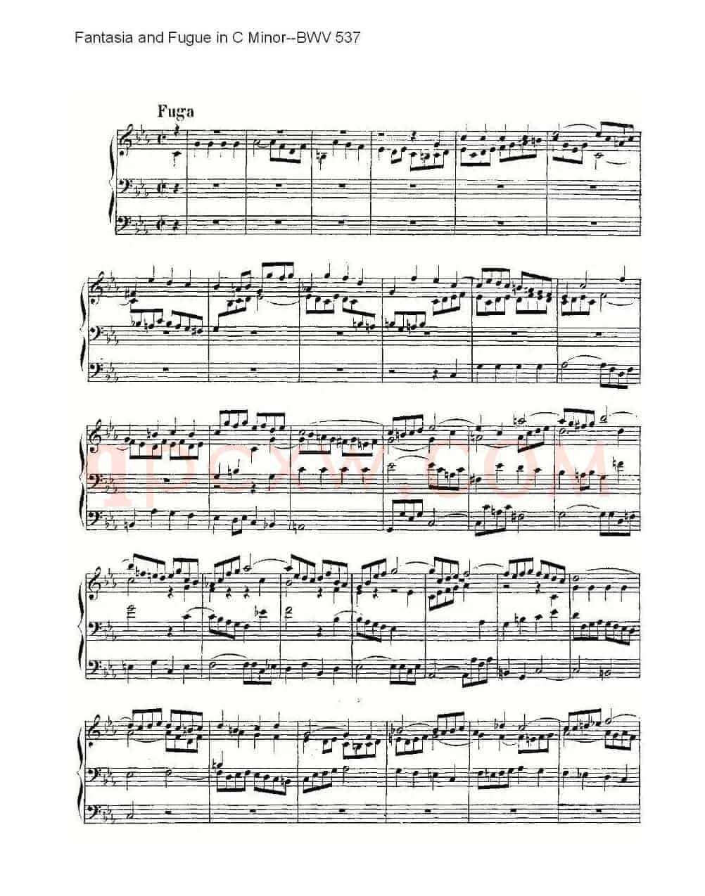 Fantasia and Fugue in C Minor--BWV 537 （管风琴谱）