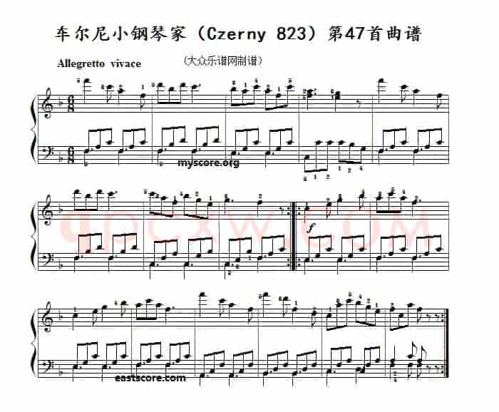 车尔尼《小钢琴家》（Czerny 823）第47首（曲谱及练习提示）