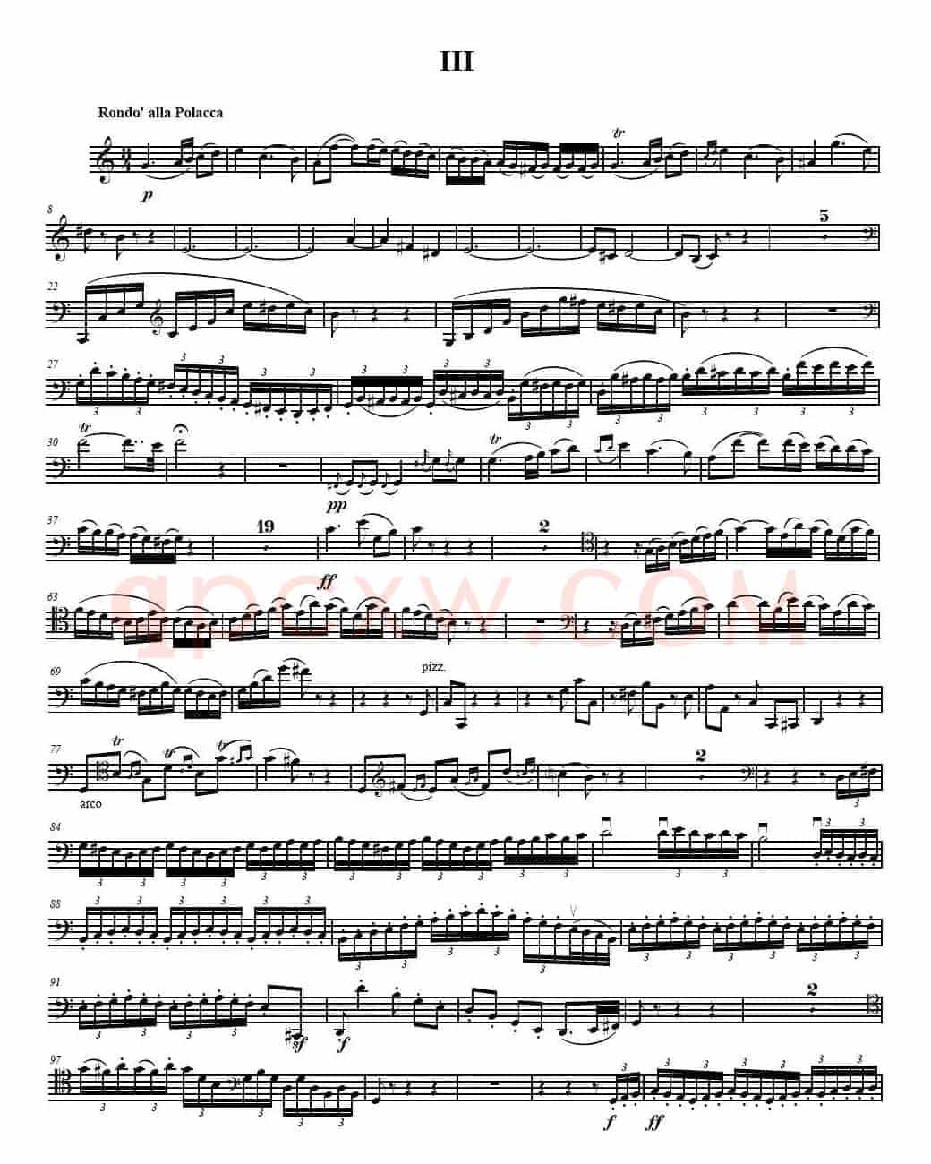 贝多芬 C大调三重协奏曲 第三乐章 作品56（大提琴分谱）