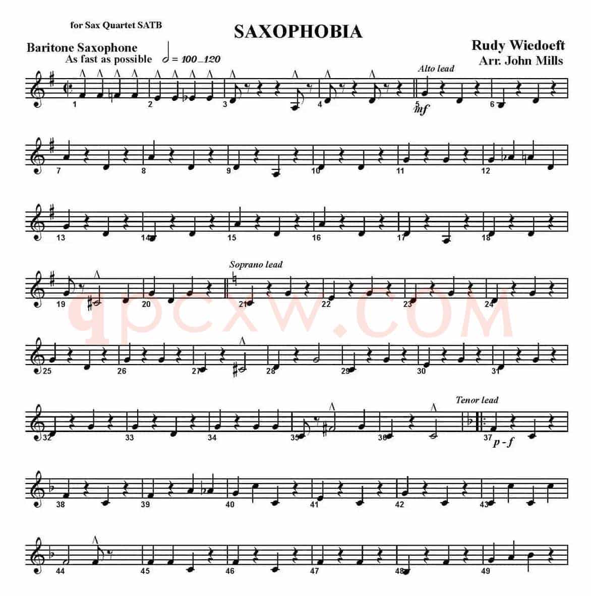 SAXOPHOBIA（四重奏·上低音萨克斯分谱）