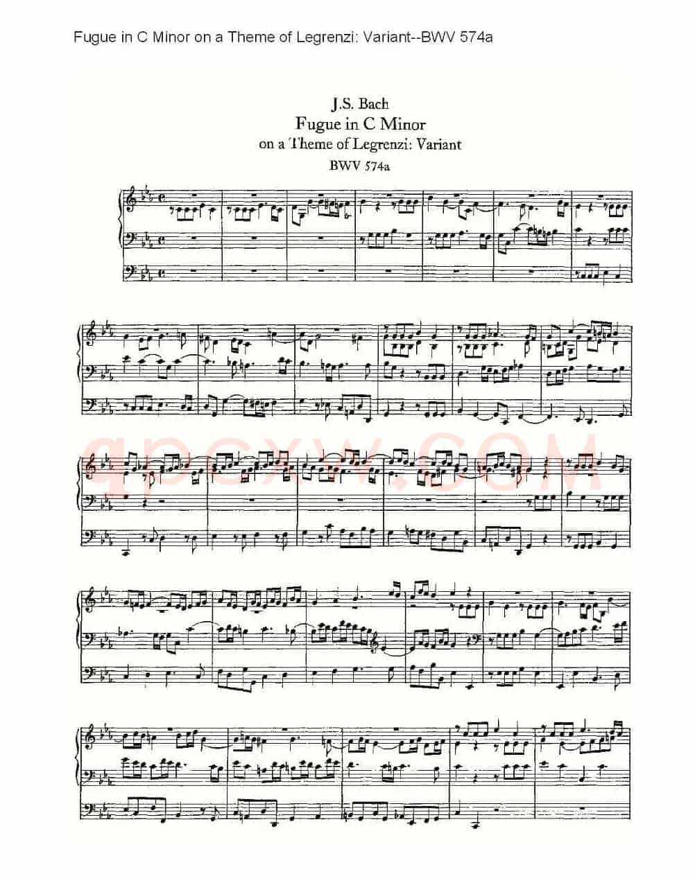 Fugue in C Minor on a Theme of Legrenzi: Variant--BWV 574a (管风琴谱)