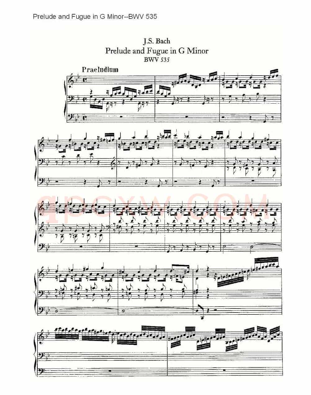 Prelude and Fugue in G Minor--BWV 535 (管风琴谱)