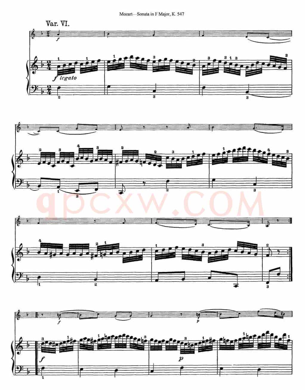 Violin Sonata in F Major K.547（小提琴+钢琴伴奏）