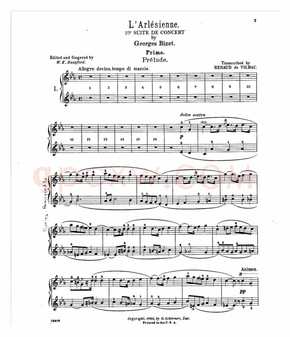 L'Arlesienne Suite No·1（阿莱城姑娘·第一组曲·四手联弹）