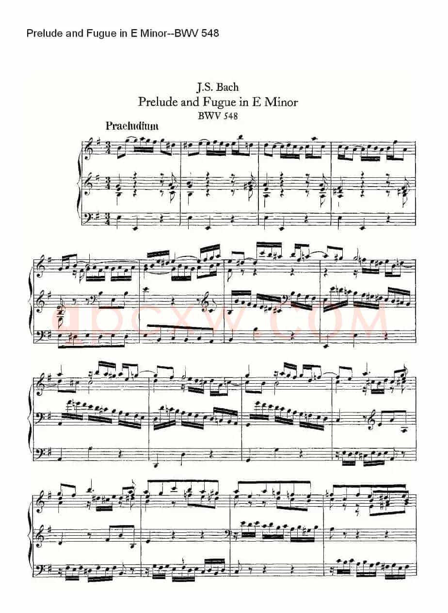 Prelude and Fugue in E Minor--BWV 548 (管风琴谱)