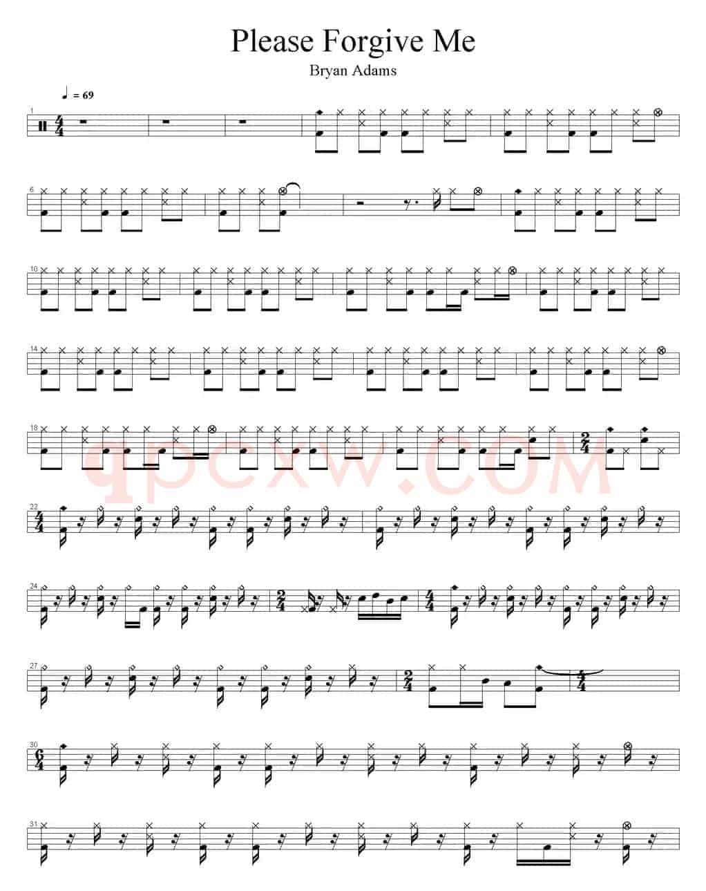 爵士鼓谱：Bryan Adams - Please forgive me