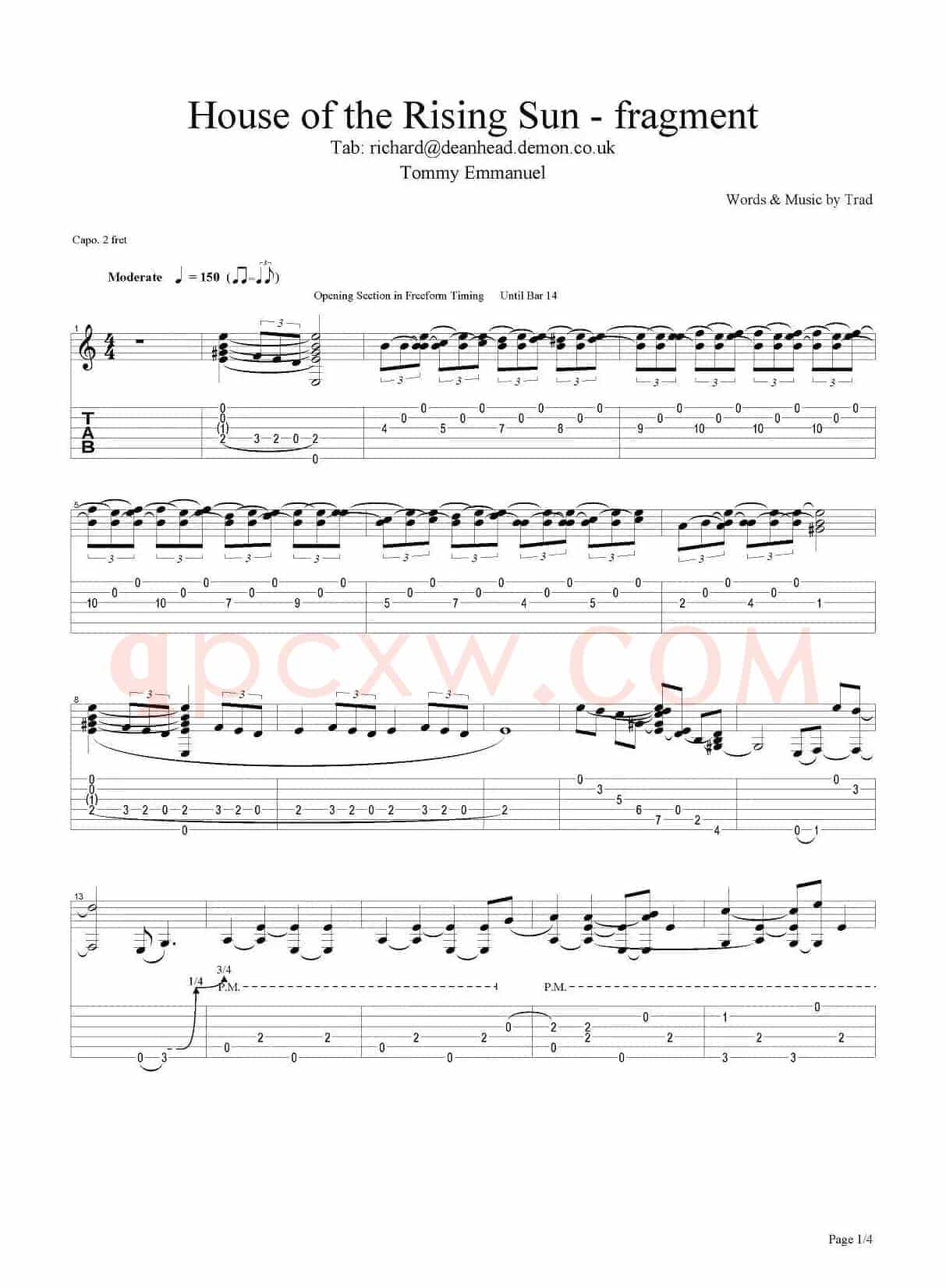 tommy emmanuel：house of the rising sun fragment（指弹吉他）