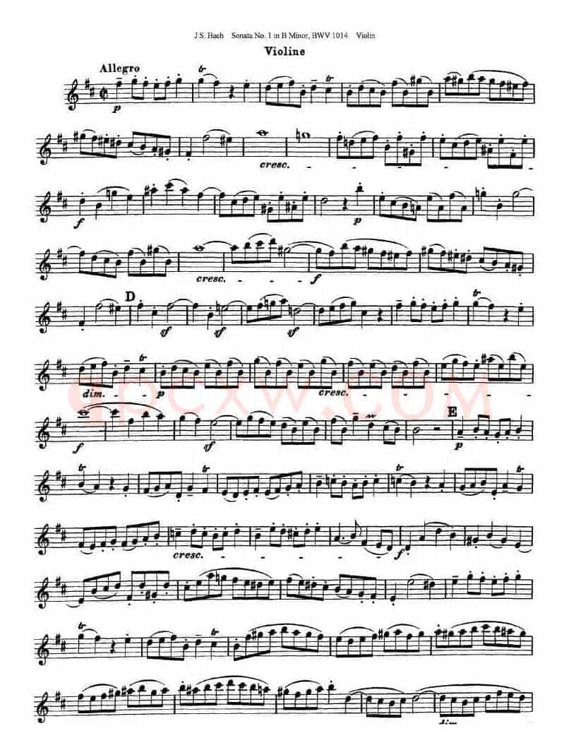 巴赫小提琴奏鸣曲No.1b小调（BWV 1014 [小提琴谱]）