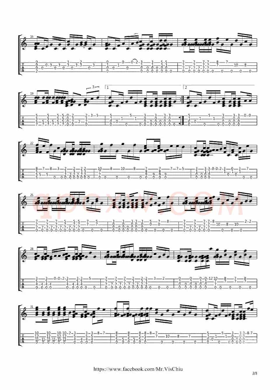 后来（ukulele指弹谱）