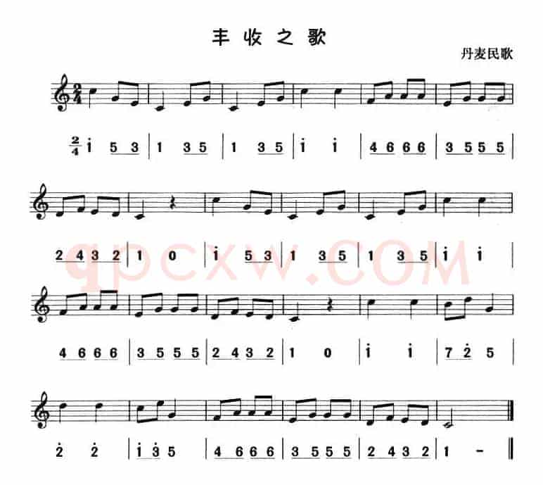 丰收之歌（八孔竖笛线简谱对照版）