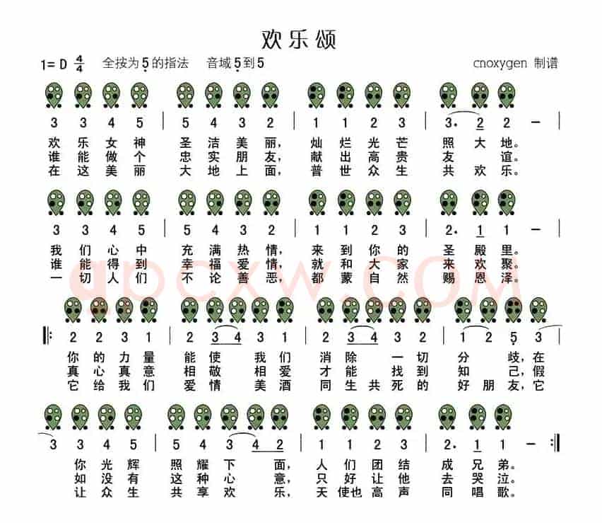 欢乐颂（六孔陶笛谱）