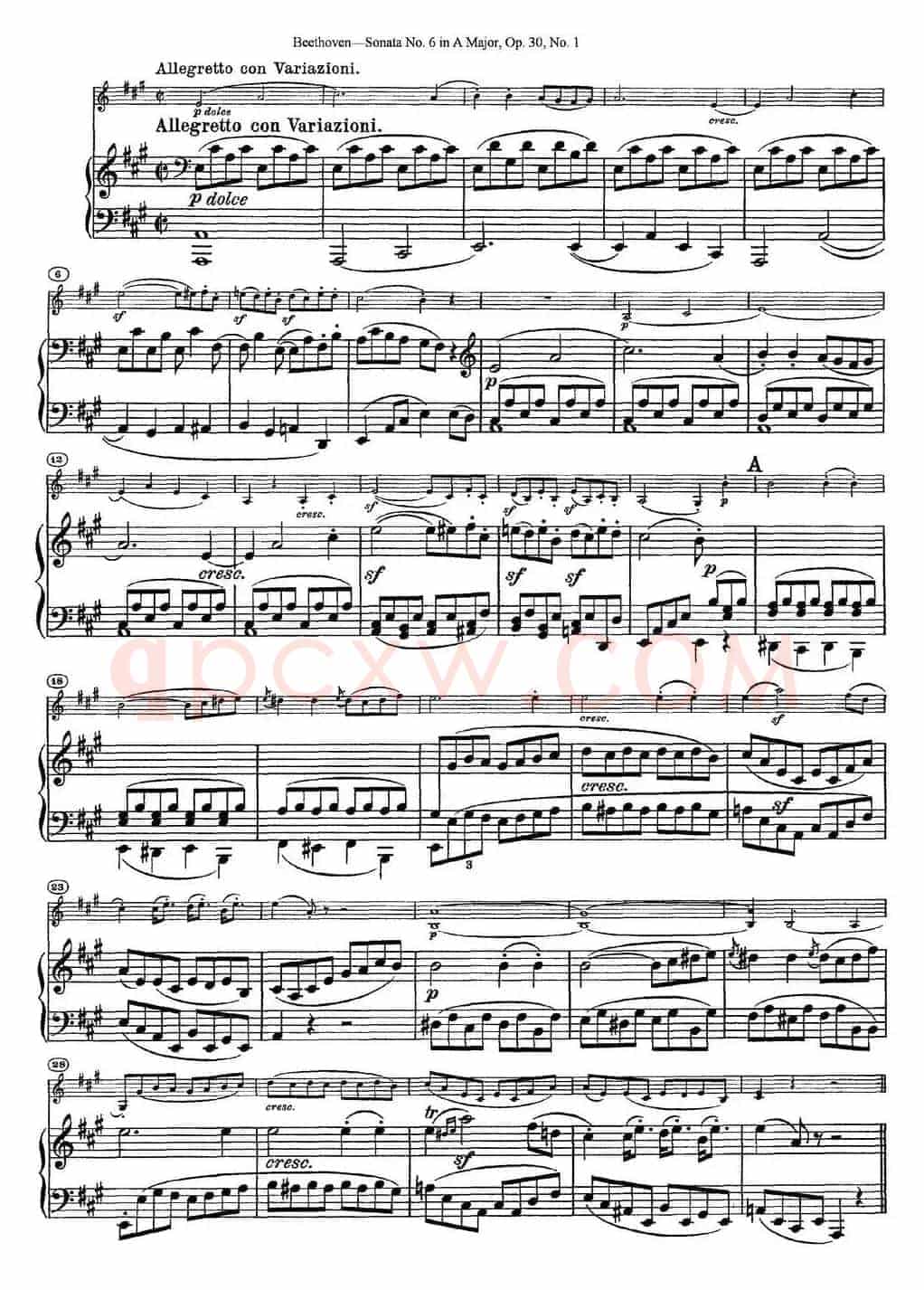 Violin Sonata No.6 in A Major Op.30 No.1（小提琴+钢琴伴奏）