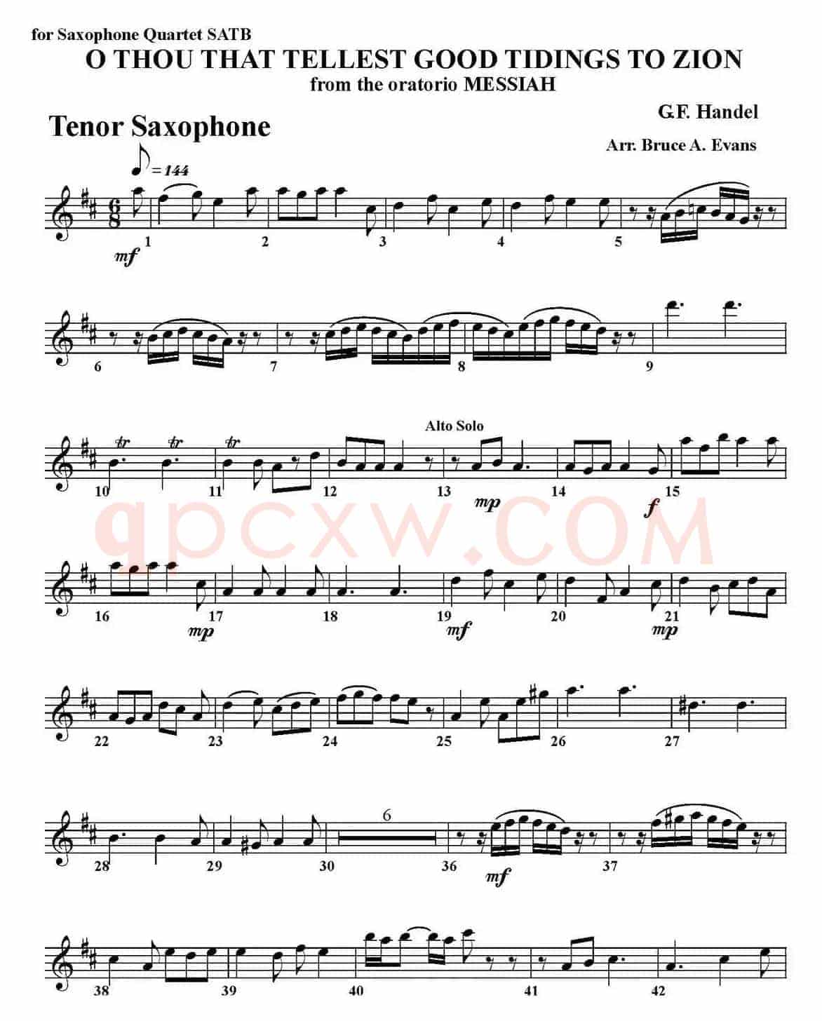 O THOU THAT TELLEST GOOD TIDINGS TO ZION（四重奏·次中音萨克斯分谱）