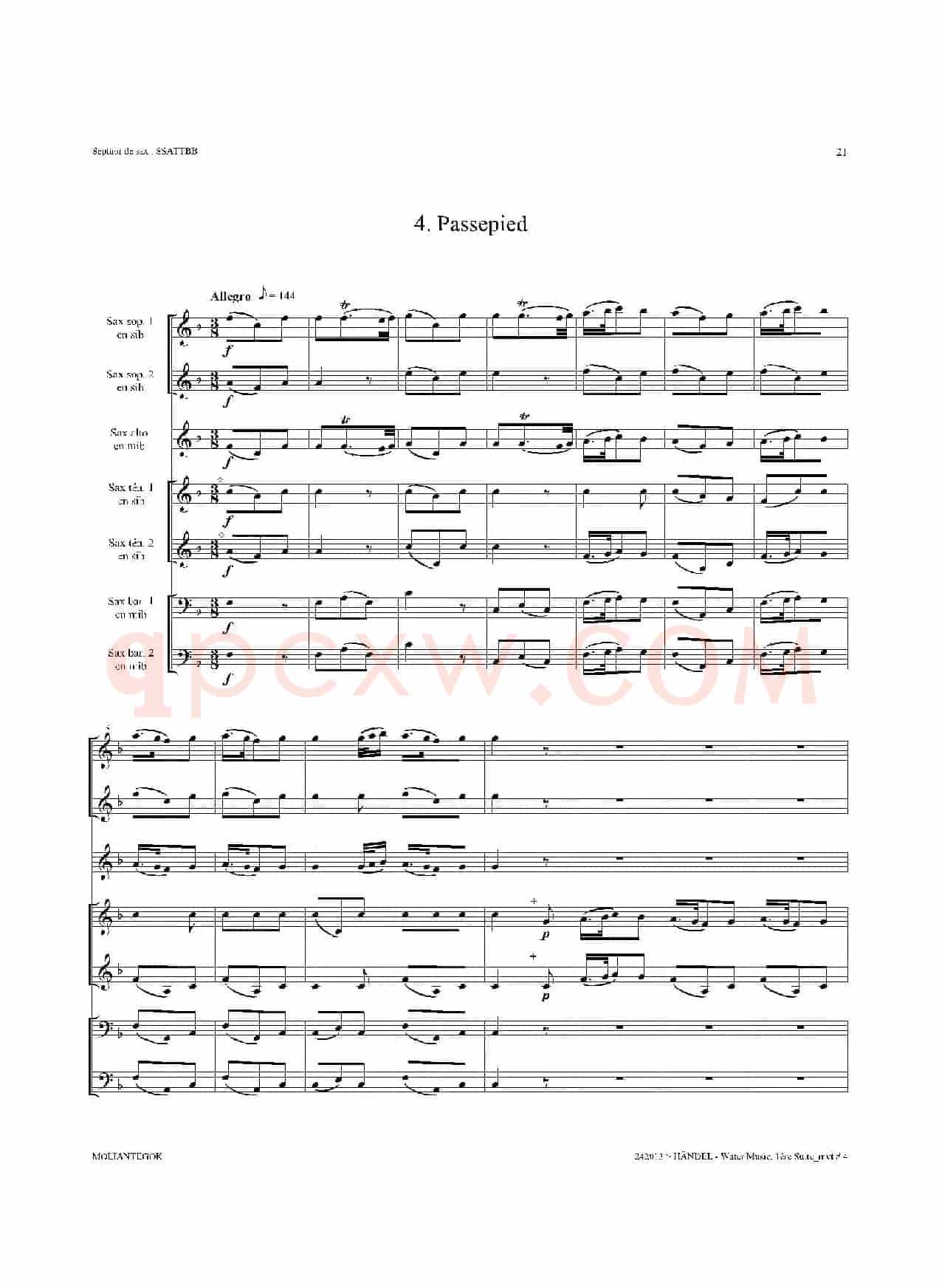 Water Music（HWV.348 No.1）（萨克斯合奏总谱）