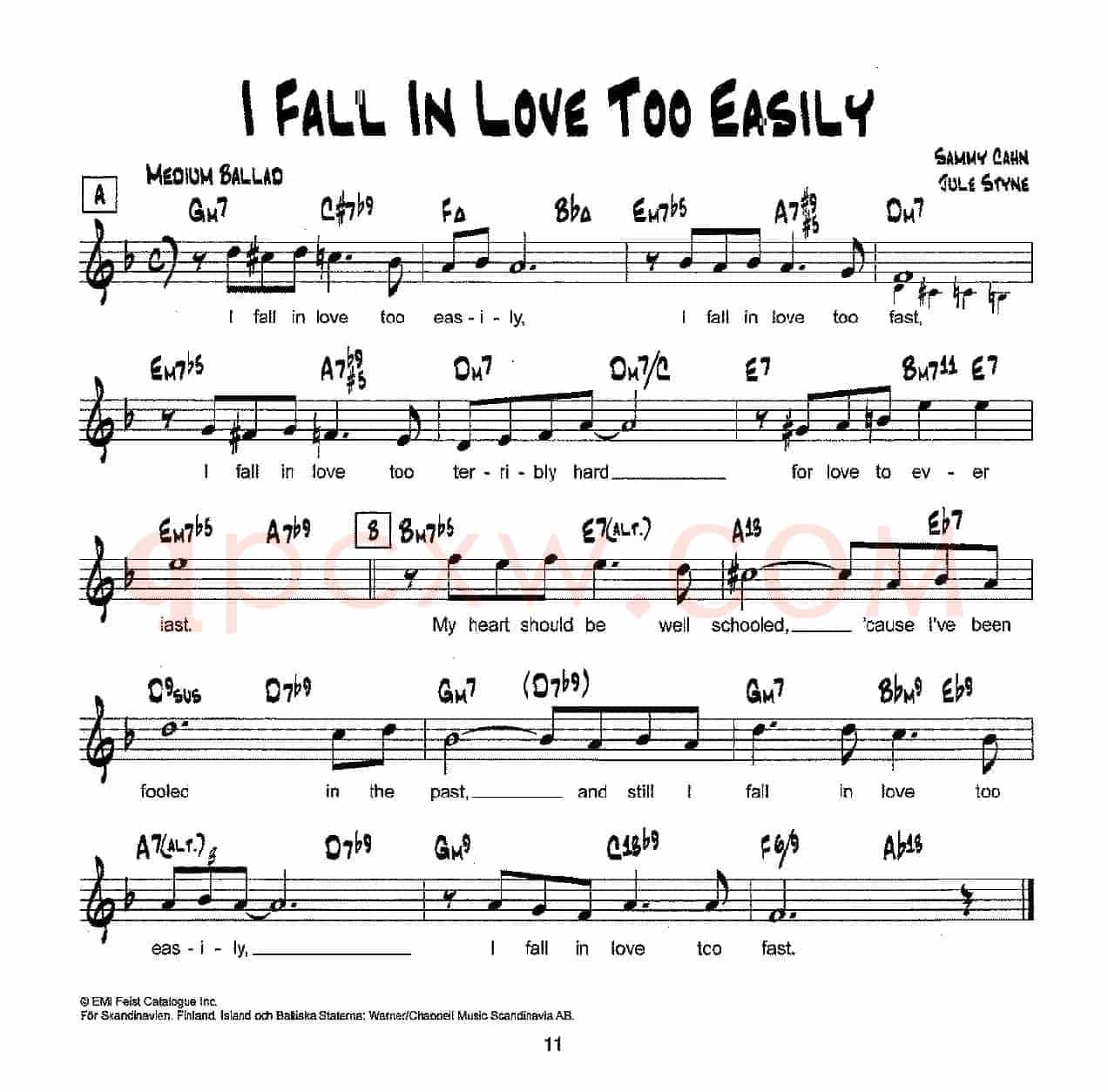 降B爵士乐谱：I FALL IN LOVE TOO EASILY