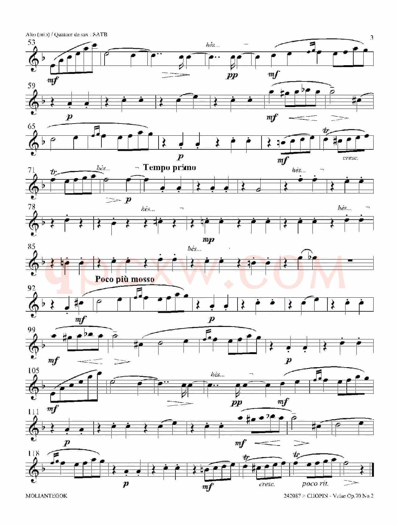f小调圆舞曲 Op.70 No.2（四重奏中音萨克斯分谱）