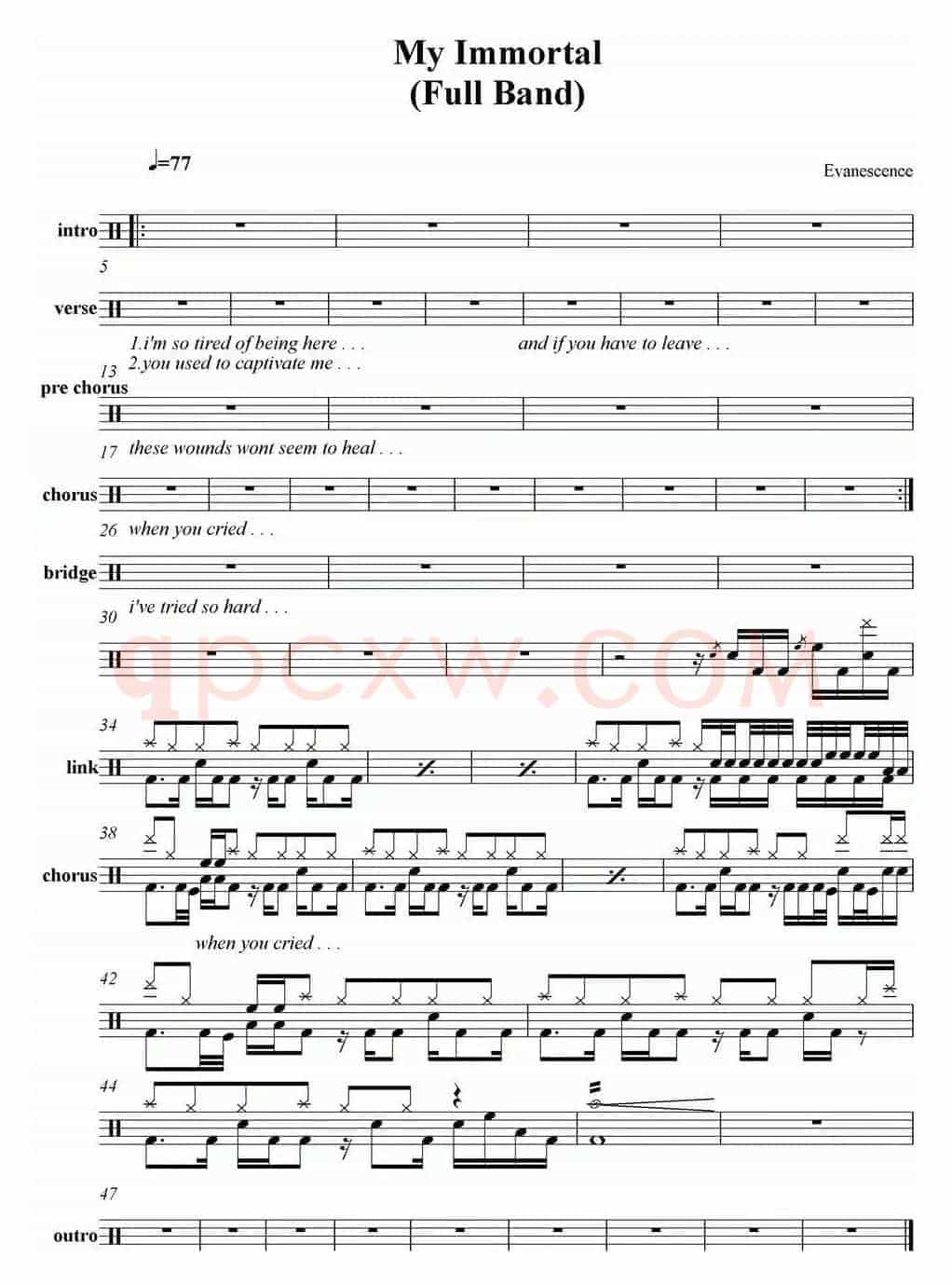 爵士鼓谱：Evanescence-My immortal