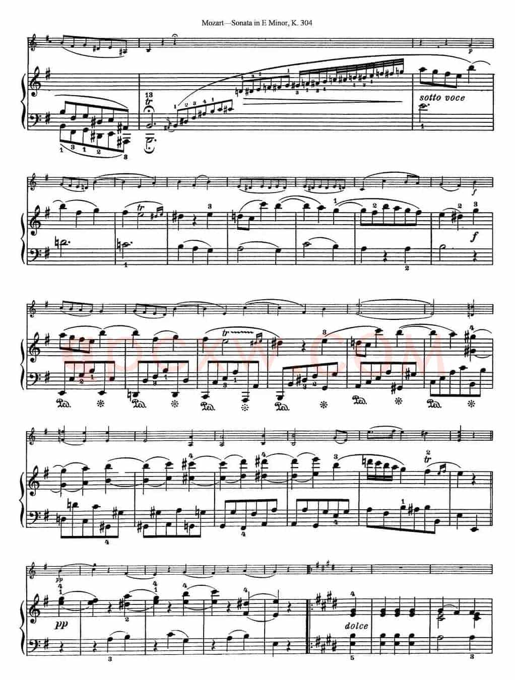 Violin Sonata in E Minor K.304（小提琴+钢琴伴奏）