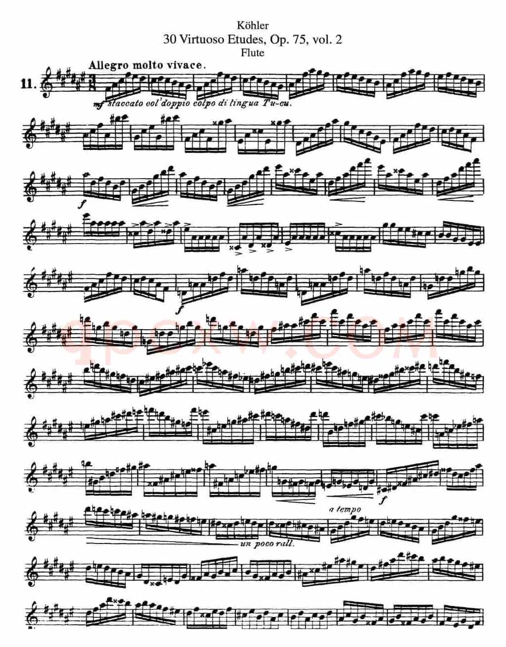 柯勒30首高级长笛练习曲作品75号（NO.11）