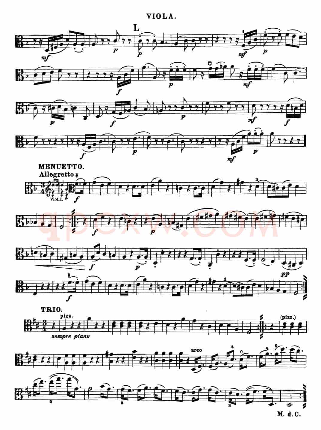 Mozart《Quartet No.15 in D Minor,K.421》（Viola分谱）