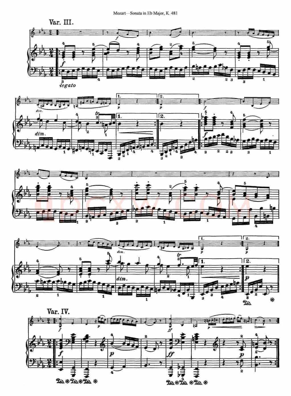 Violin Sonata in Eb Major K.481（小提琴+钢琴伴奏）