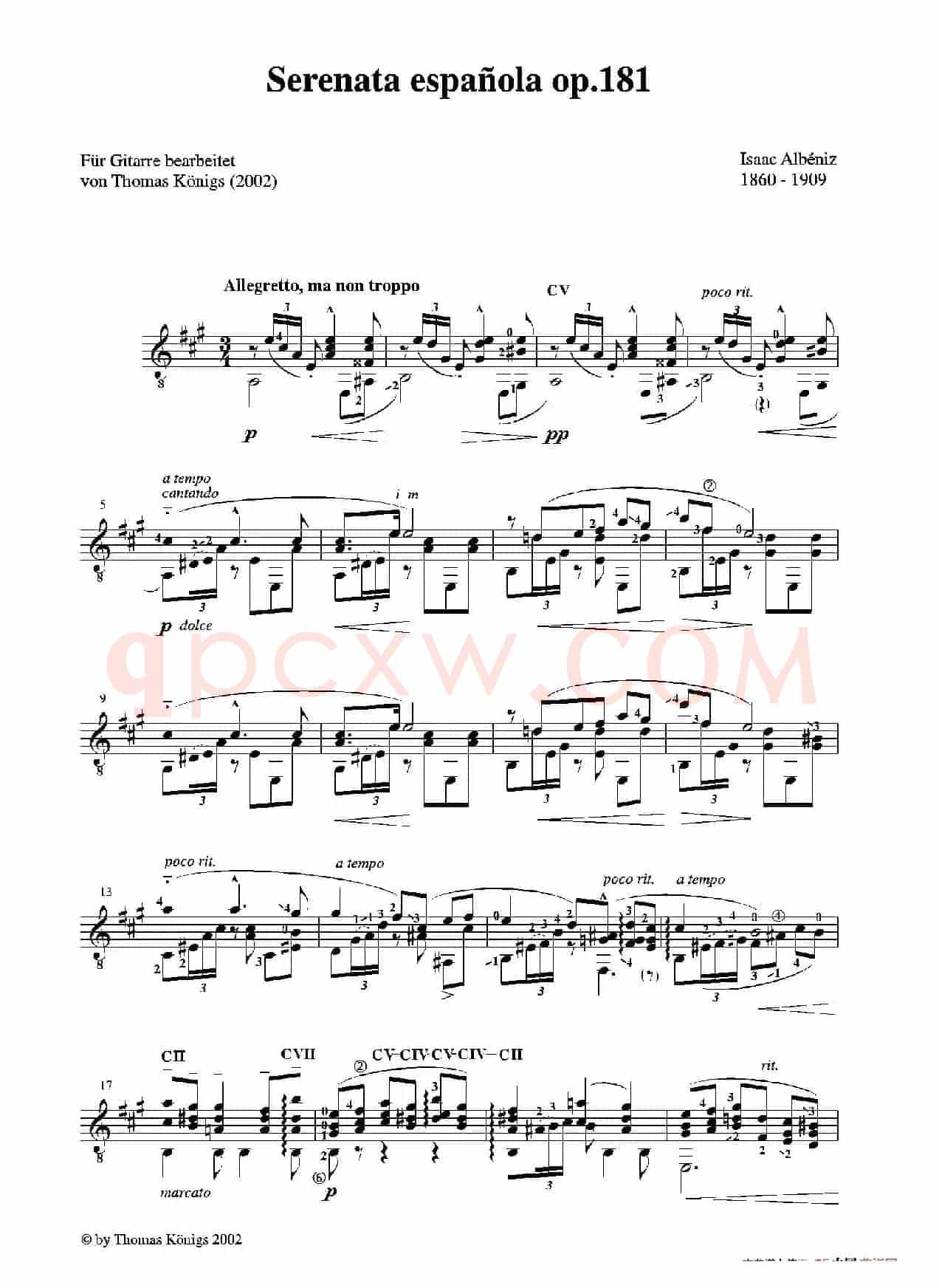 Serenata Espanola Op.181(Besser bekannt als Cadiz der Suite espanola op.47)(古典吉他)